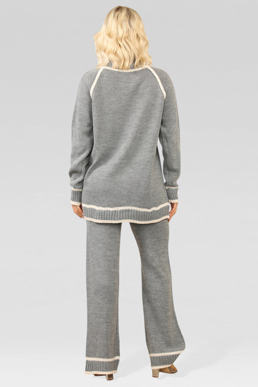 GEBREIDE TRUI EN BROEK SET GRIJS
