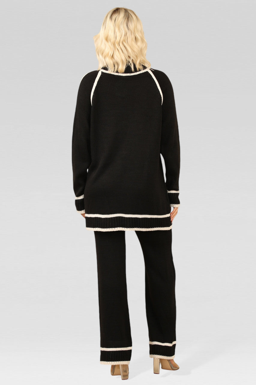 GEBREIDE TRUI EN BROEK SET ZWART