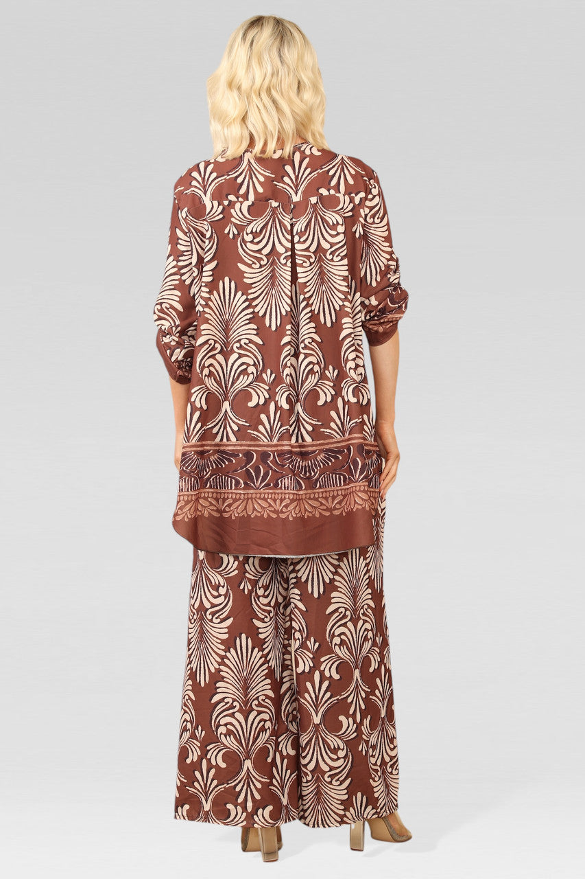 ART DECO PRINT BLOUSE TOP ROESTKLEURIG