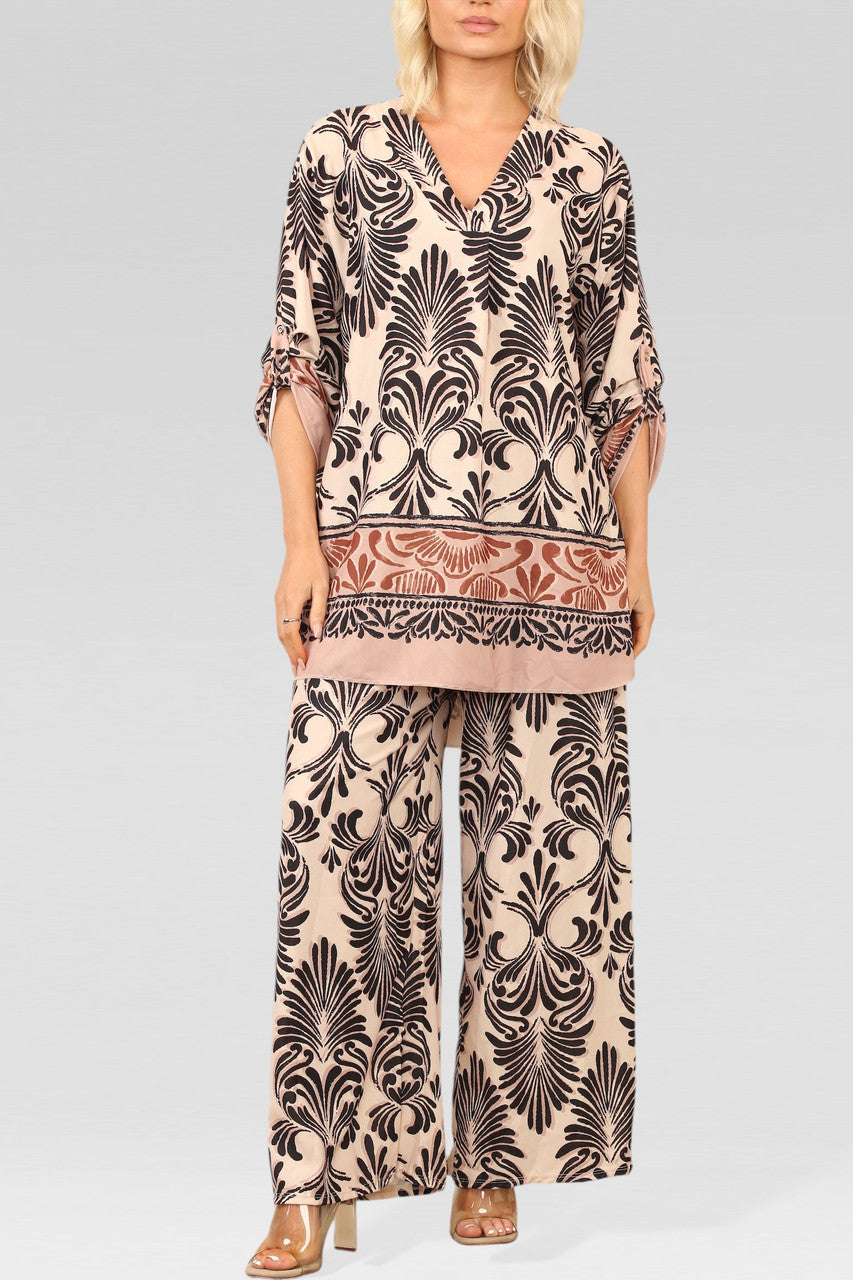 ART DECO PRINT BLOUSE TOP CRÈME