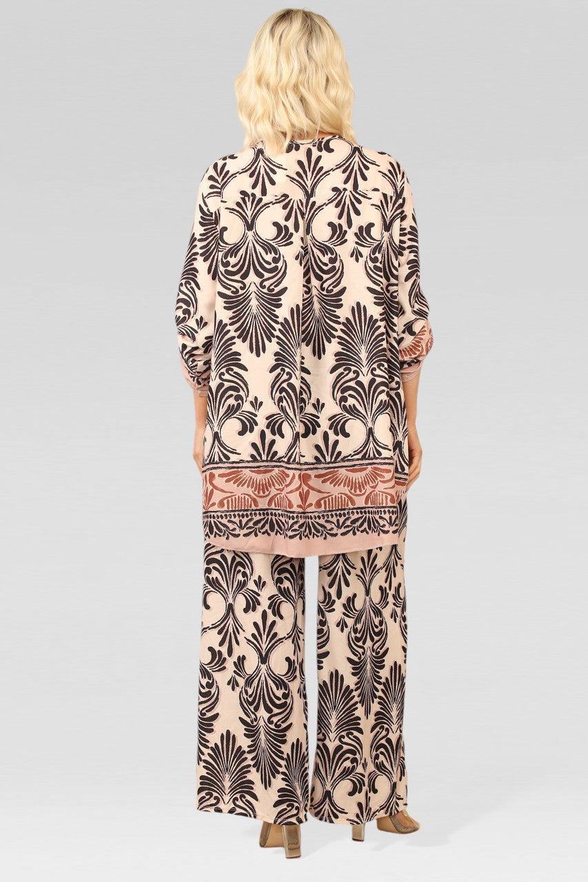 ART DECO PRINT BLOUSE TOP CRÈME