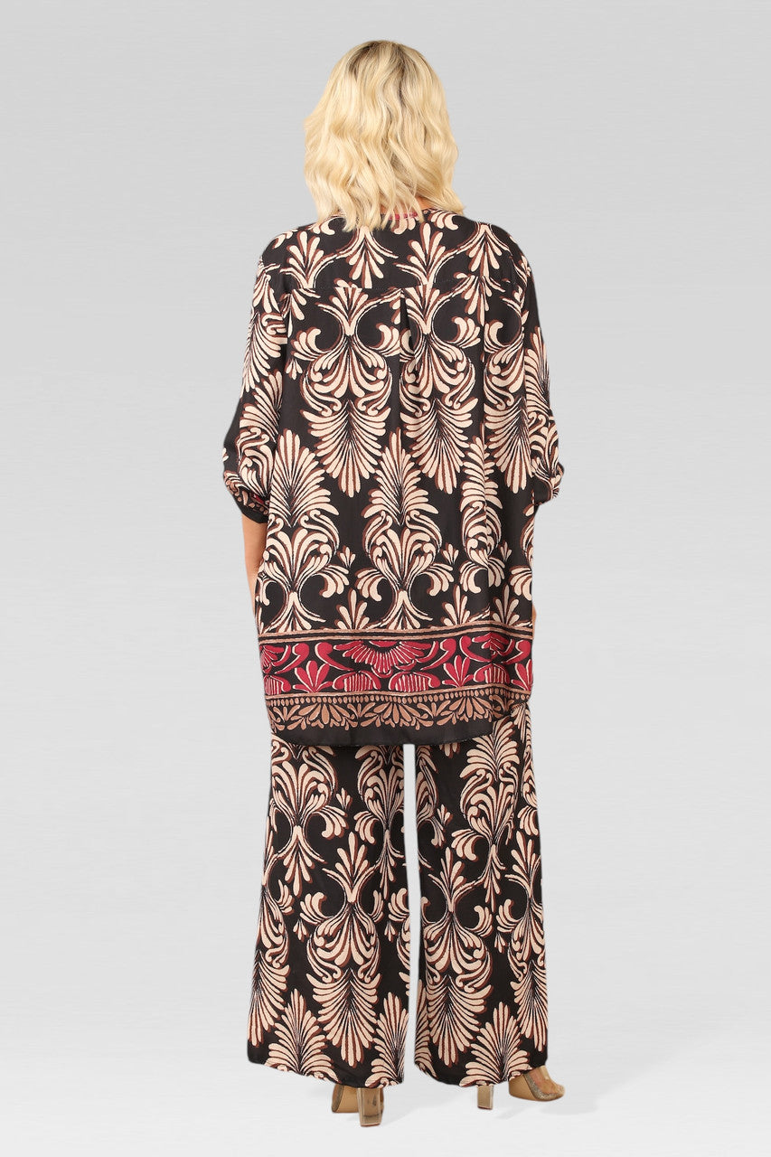 ART DECO PRINT BLOUSE TOP ZWART