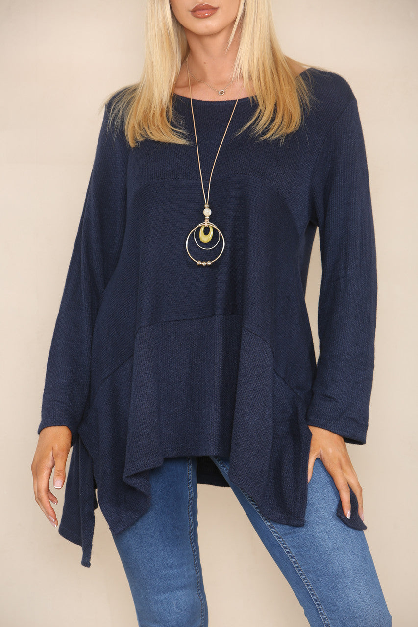 SOFT KNIT SPLIT HEM JUMPER NAVY