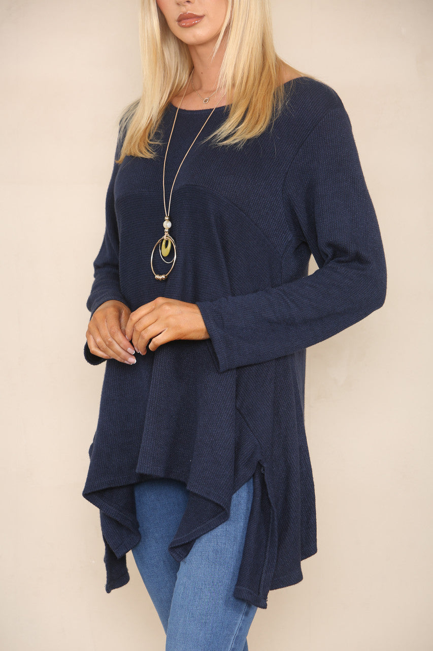 SOFT KNIT SPLIT HEM JUMPER NAVY