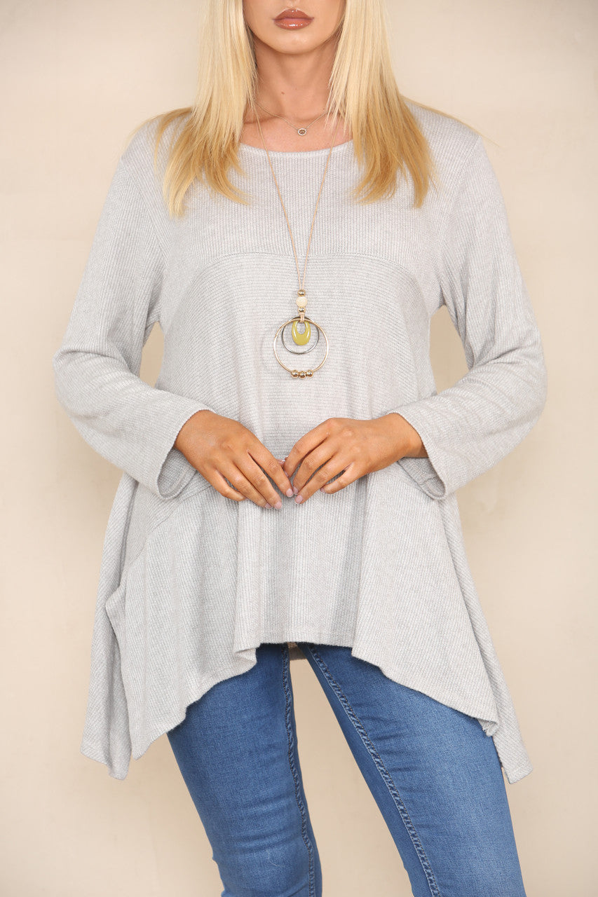 SOFT KNIT SPLIT HEM JUMPER STONE