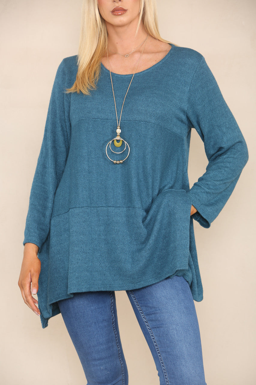 SOFT KNIT SPLIT HEM JUMPER TEAL