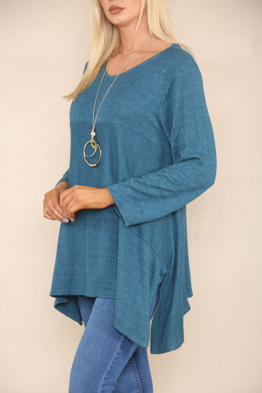 SOFT KNIT SPLIT HEM JUMPER TEAL