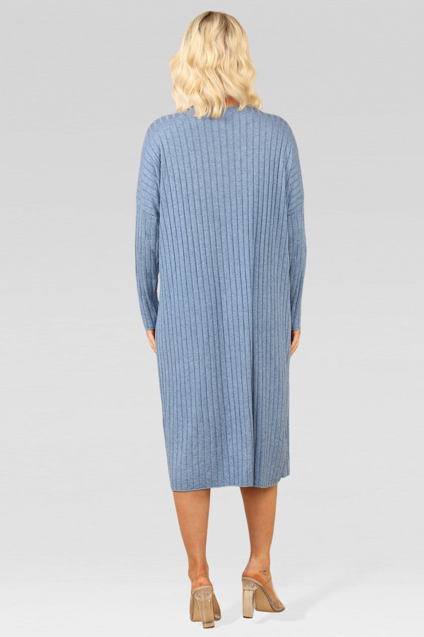 GERIBBELDE GEBREIDE MIDI JURK DENIM