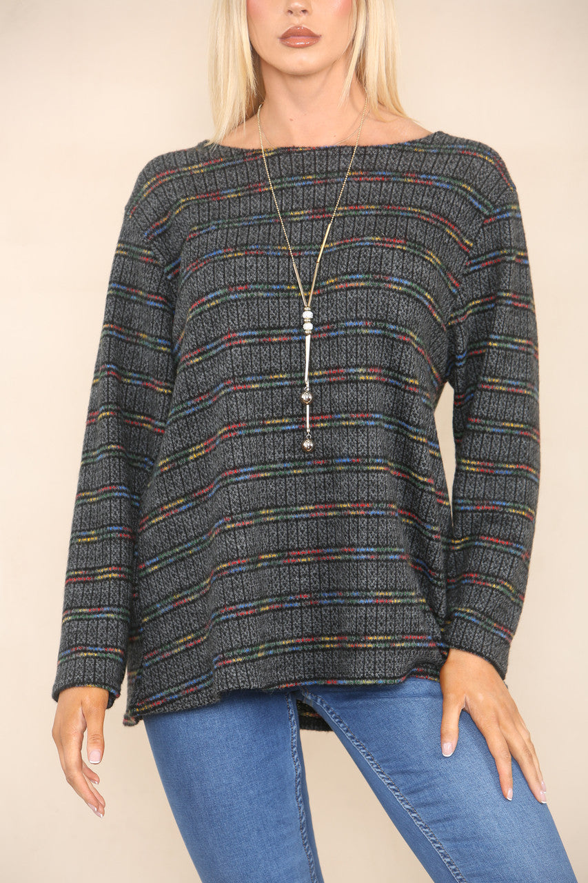 COLOUR FLECK STRIPE YARN KNIT JUMPER CHARCOAL