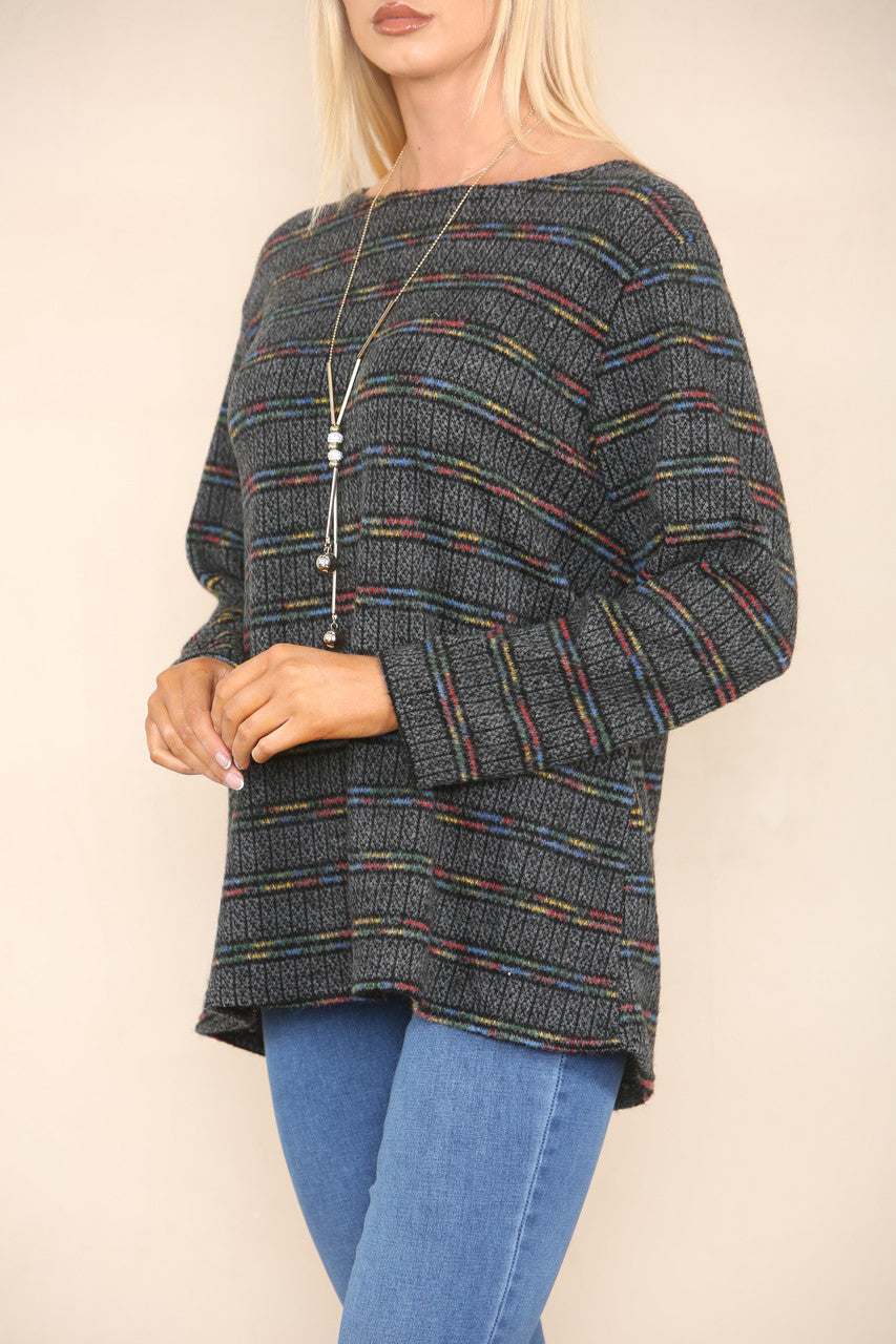 COLOUR FLECK STRIPE YARN KNIT JUMPER CHARCOAL