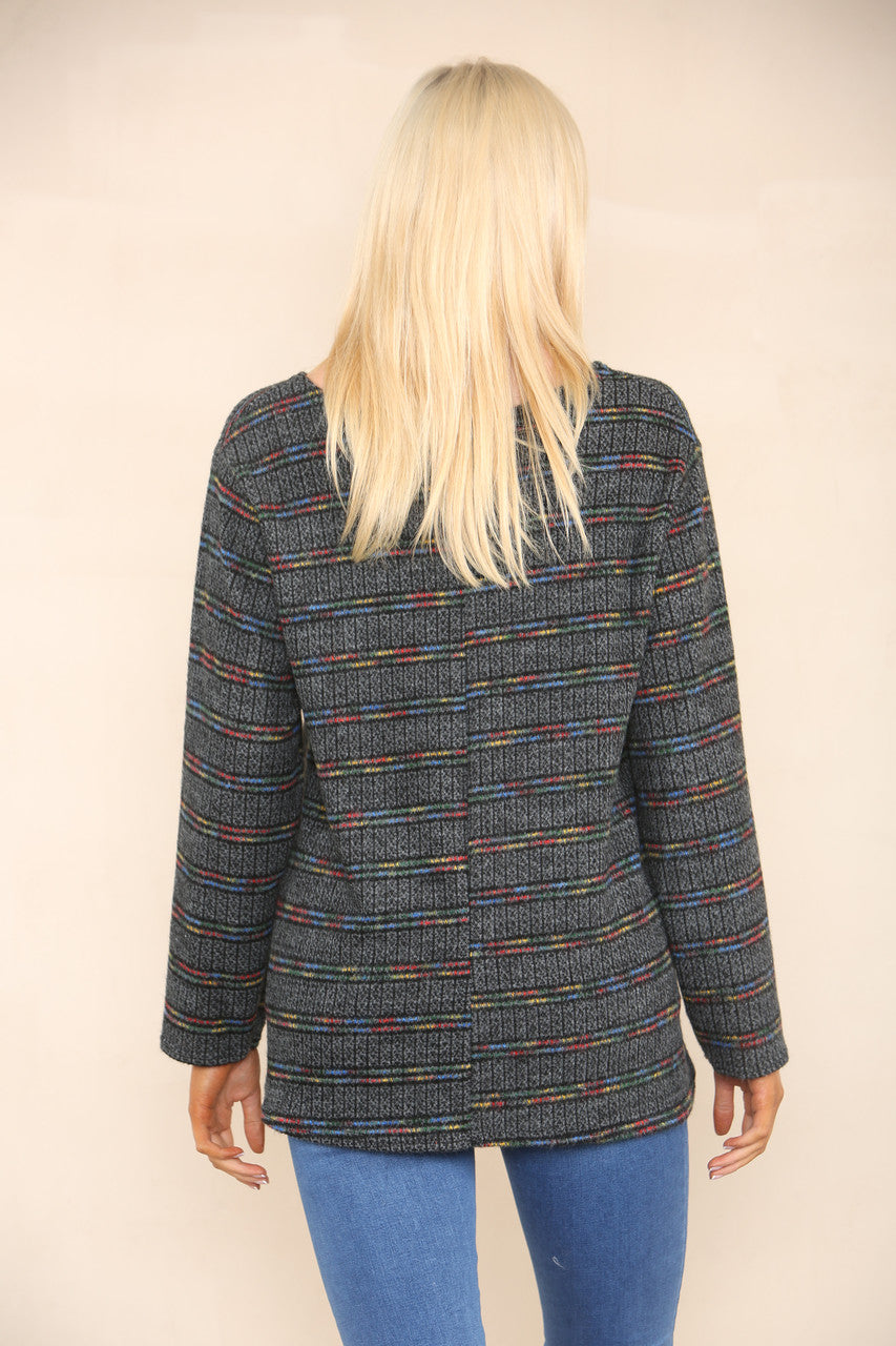 COLOUR FLECK STRIPE YARN KNIT JUMPER CHARCOAL