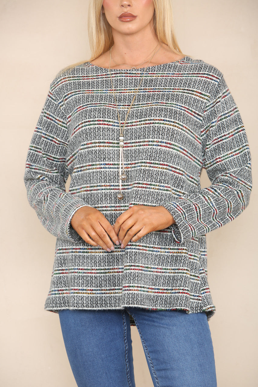 COLOUR FLECK STRIPE YARN KNIT JUMPER WHITE