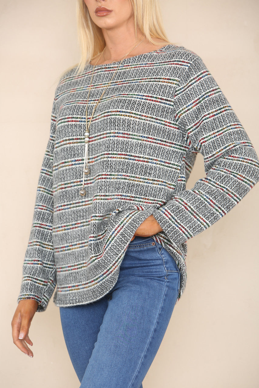 COLOUR FLECK STRIPE YARN KNIT JUMPER WHITE