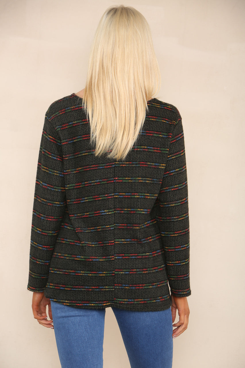 COLOUR FLECK STRIPE YARN KNIT JUMPER KHAKI