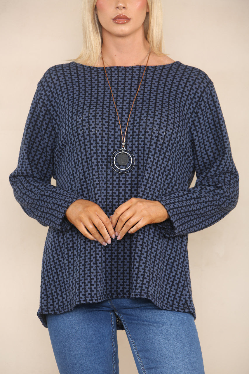 VERTICAL PATTERN YARN KNIT JUMPER DENIM