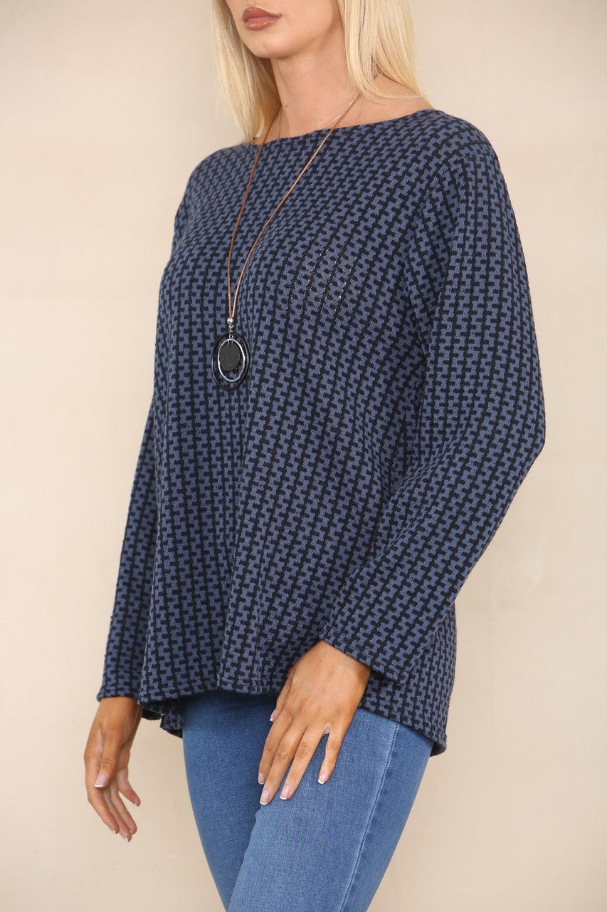 VERTICAL PATTERN YARN KNIT JUMPER DENIM