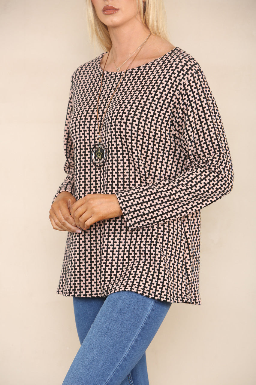 VERTICAL PATTERN YARN KNIT JUMPER DUSTY PINK