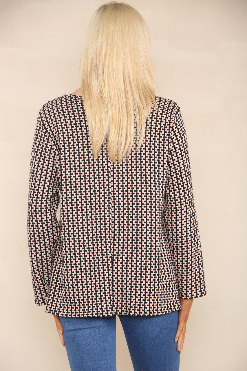 VERTICAL PATTERN YARN KNIT JUMPER DUSTY PINK