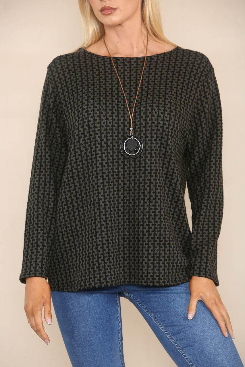 VERTICAL PATTERN YARN KNIT JUMPER KHAKI