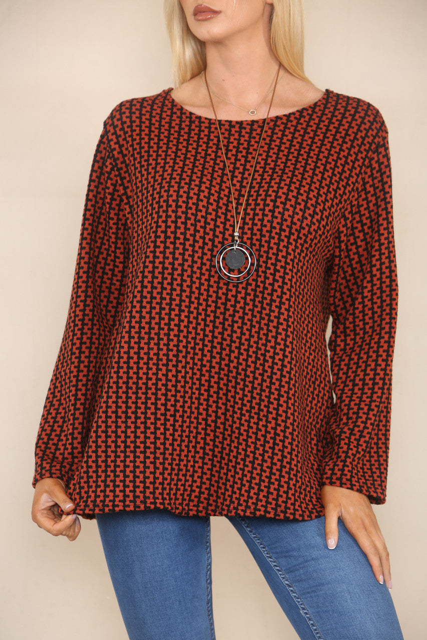 VERTICAL PATTERN YARN KNIT JUMPER RUST