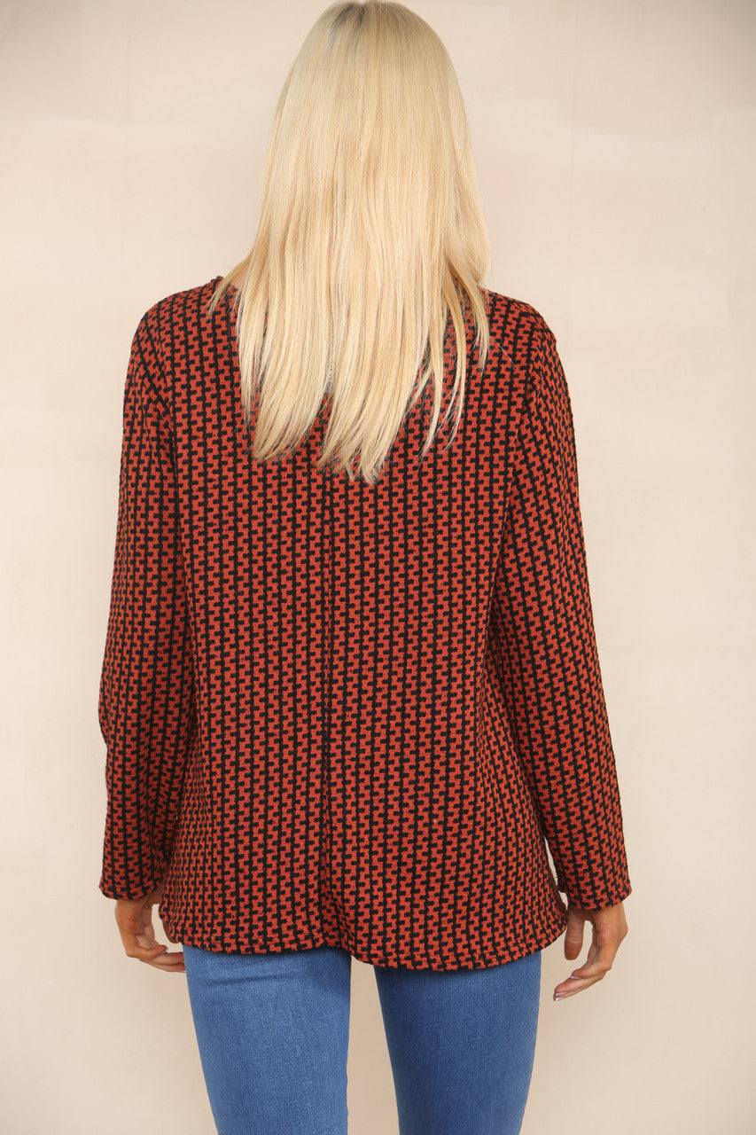 VERTICAL PATTERN YARN KNIT JUMPER RUST