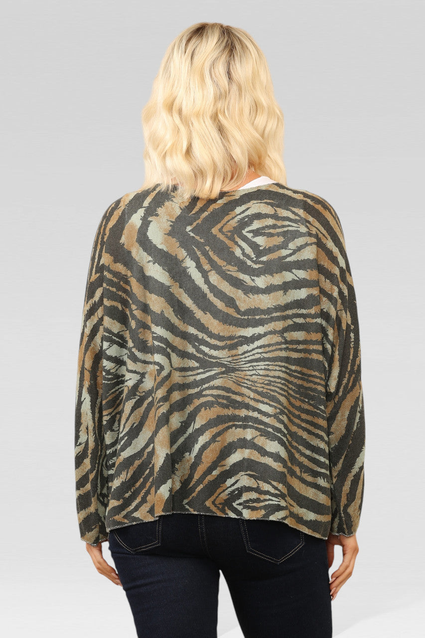 TOP MET DUBBELE LAAG EN TIJGERPRINT MET KETTING KHAKI