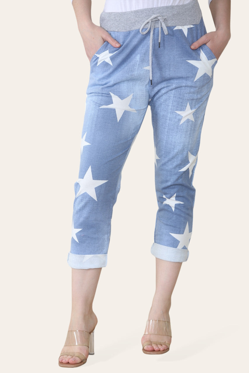 JOGGINGBROEK MET STERRENPRINT - LICHTBLAUW