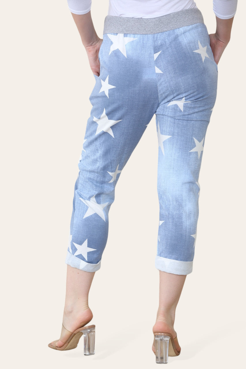 JOGGINGBROEK MET STERRENPRINT - LICHTBLAUW