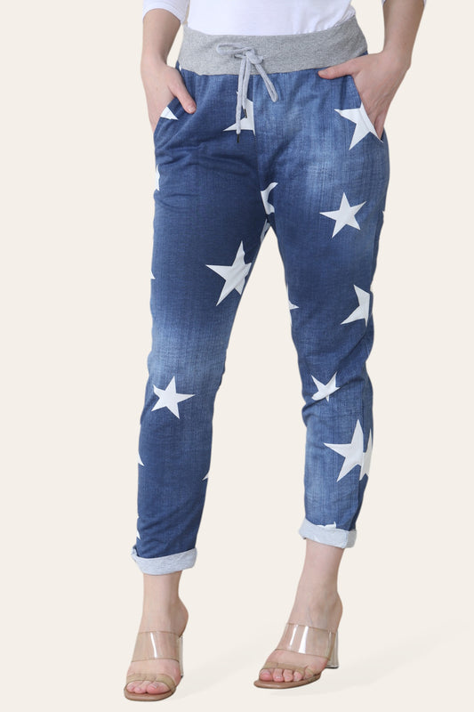 JOGGINGBROEK MET STERRENPRINT - DENIM
