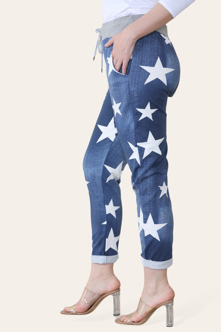 JOGGINGBROEK MET STERRENPRINT - DENIM