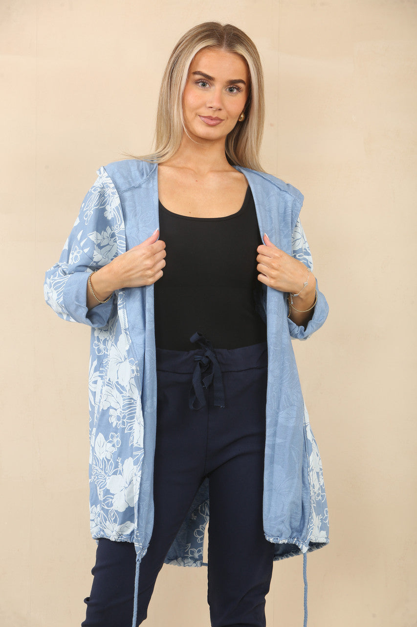 JAS MET BLADERENPRINT EN CAPUCHON - DENIM