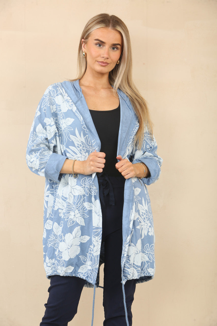 JAS MET BLADERENPRINT EN CAPUCHON - DENIM