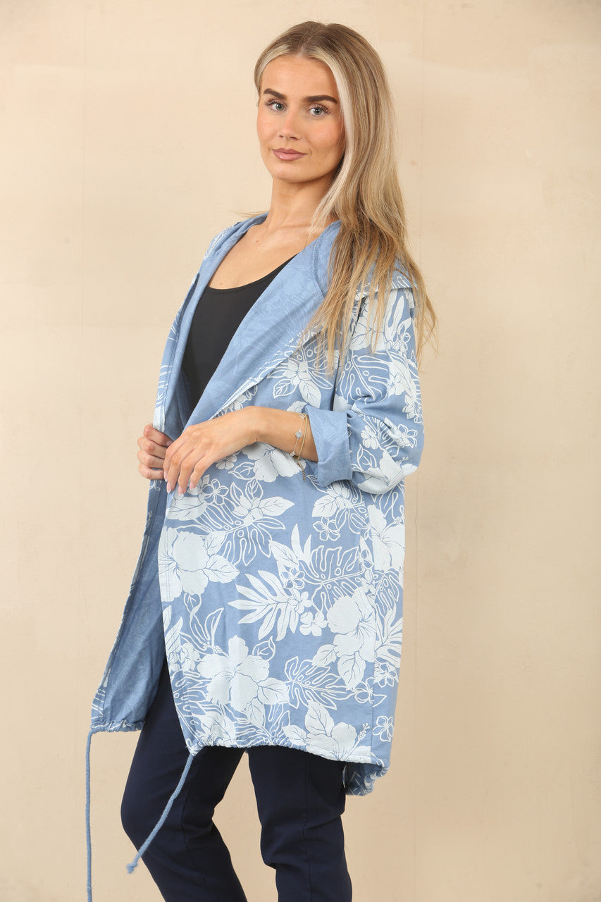 JAS MET BLADERENPRINT EN CAPUCHON - DENIM