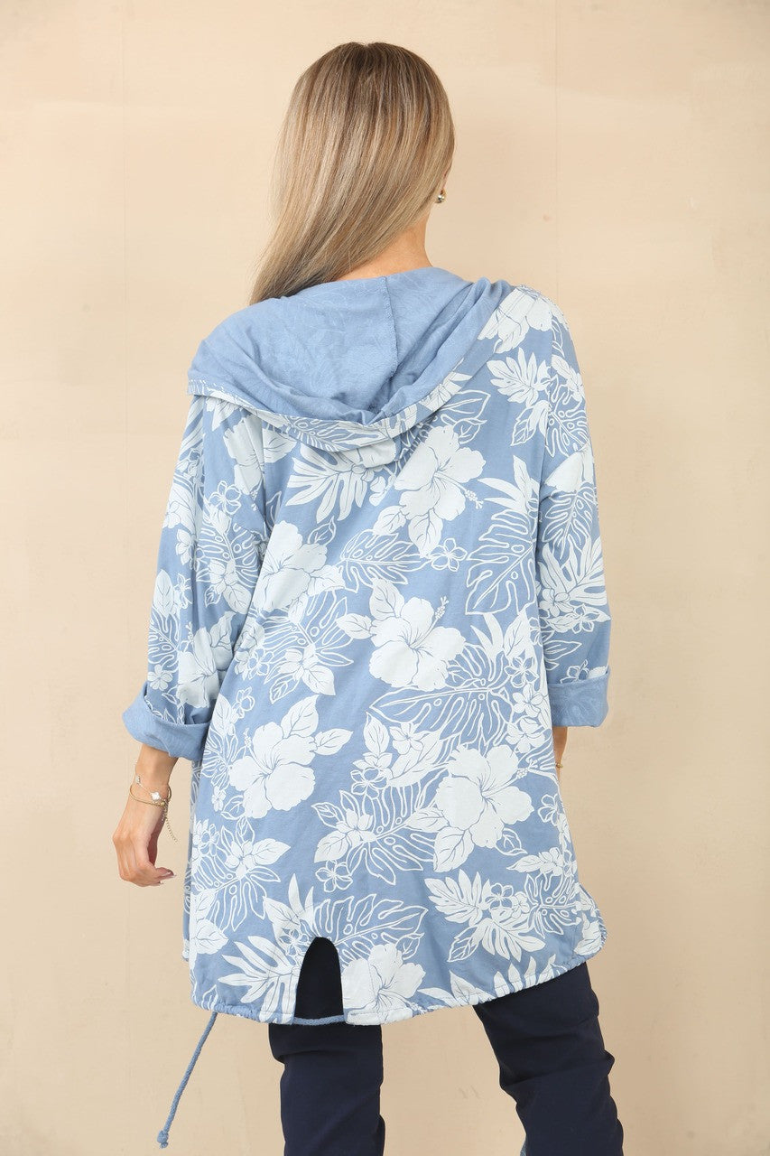 JAS MET BLADERENPRINT EN CAPUCHON - DENIM