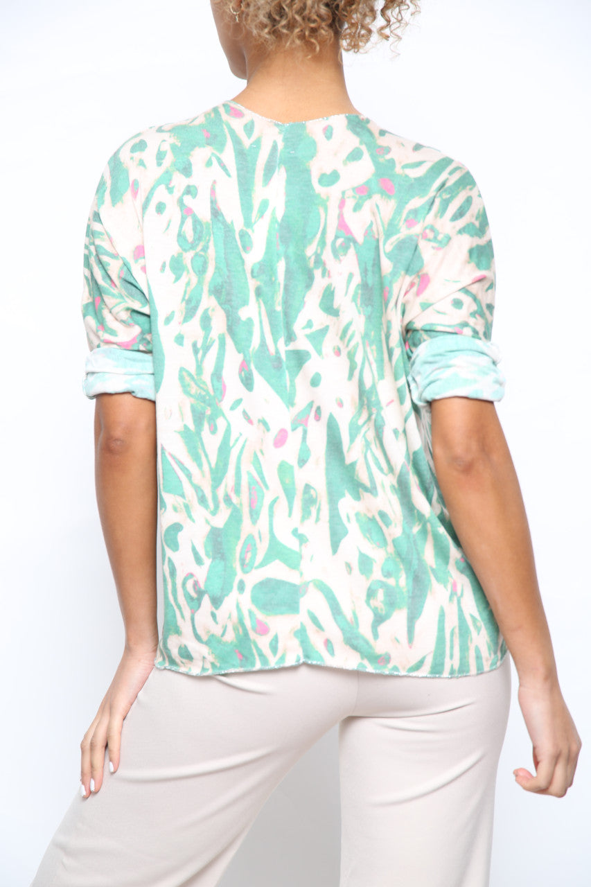 Ladies Watercolour Paint Print Top Green