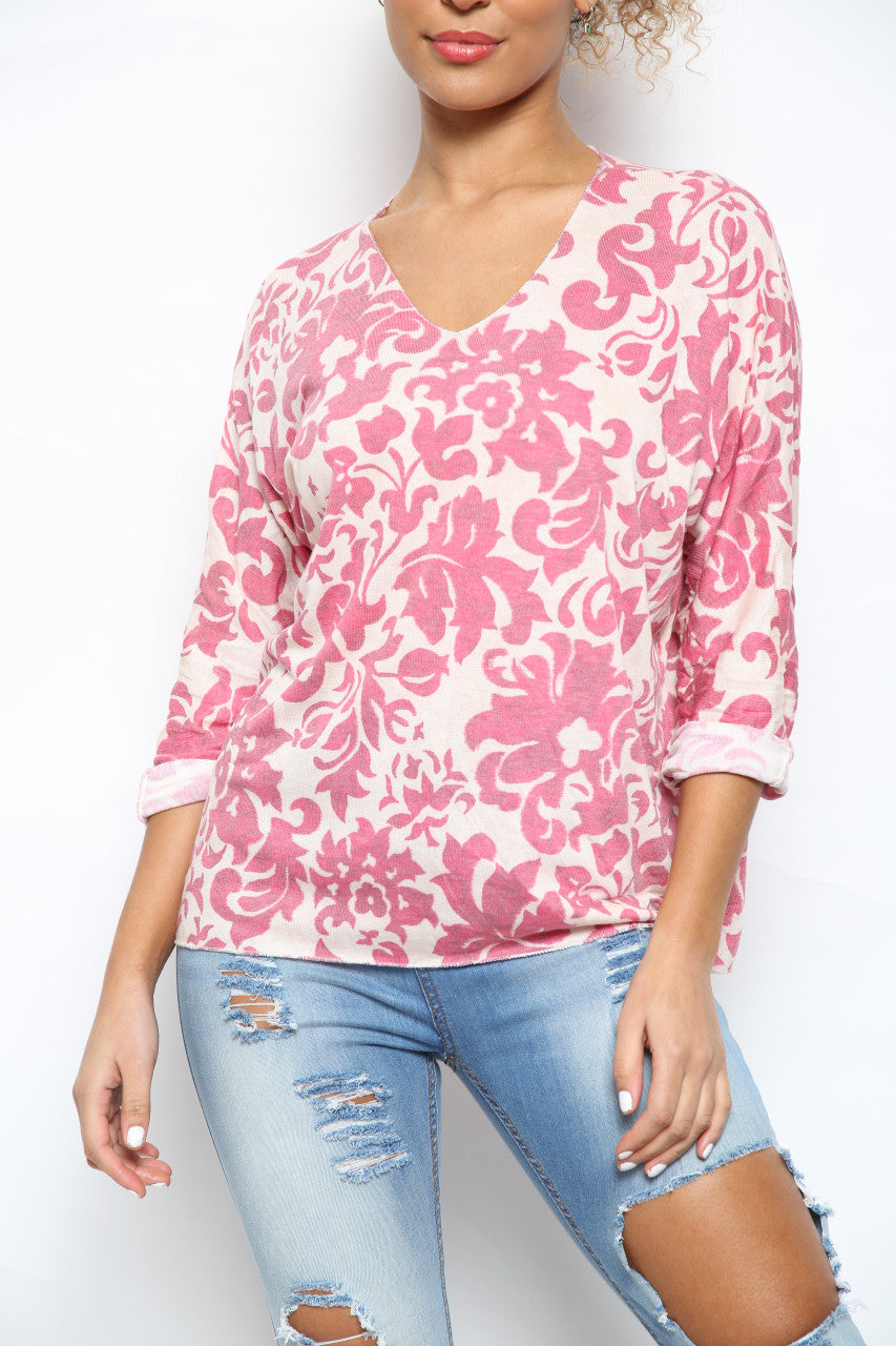 Ladies Baroque Print Top Pink