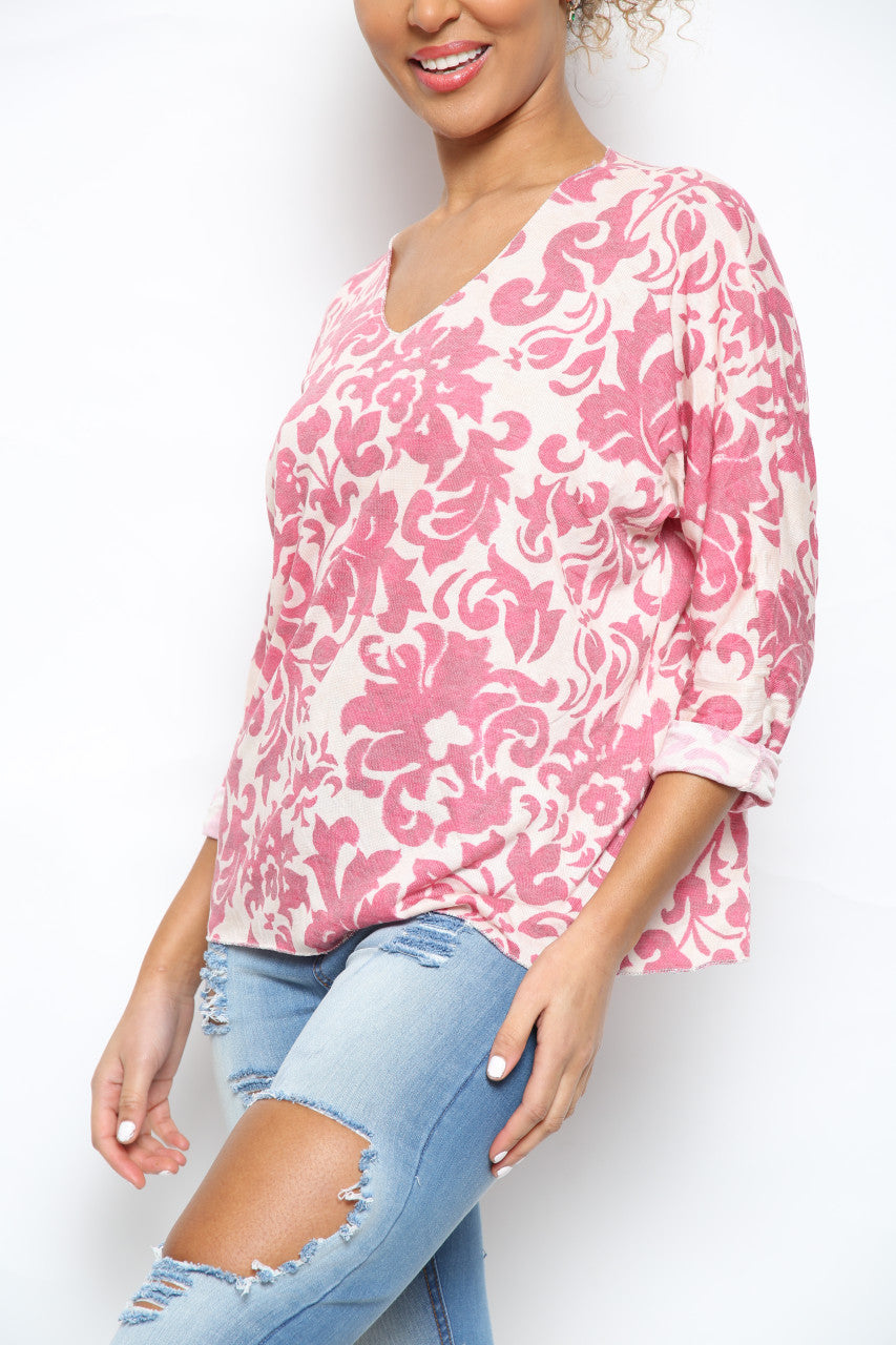 Ladies Baroque Print Top Pink
