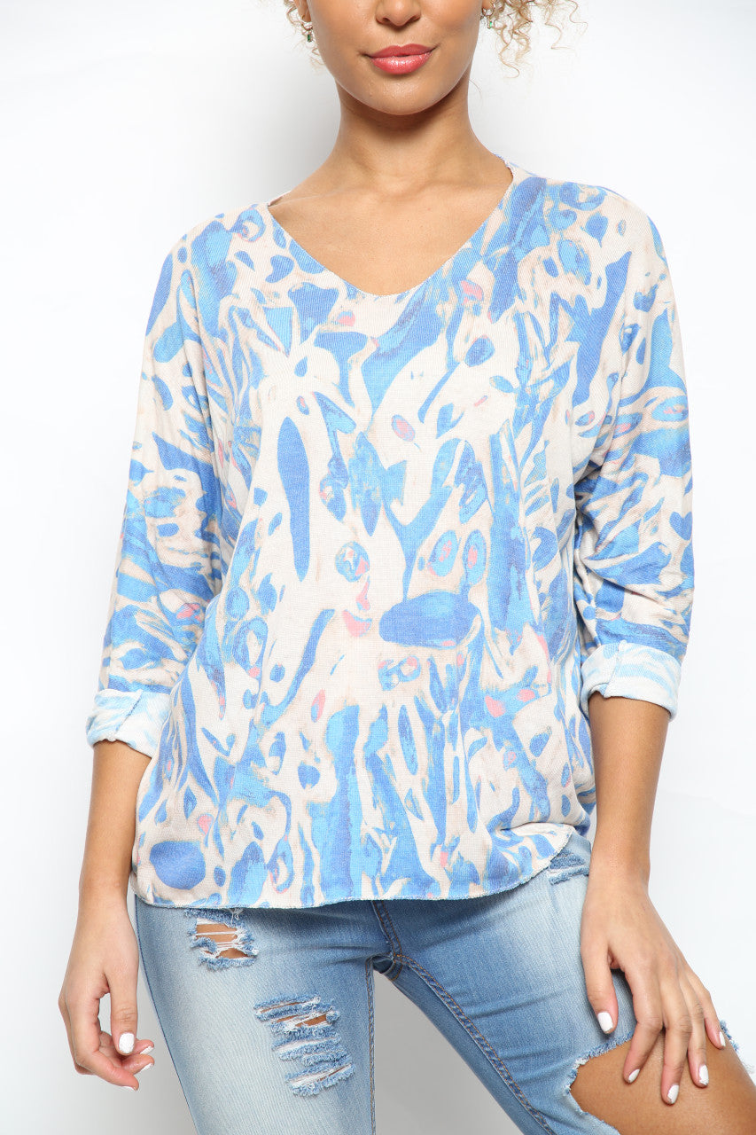 Dames Watercolour Verfprint Top Blauw
