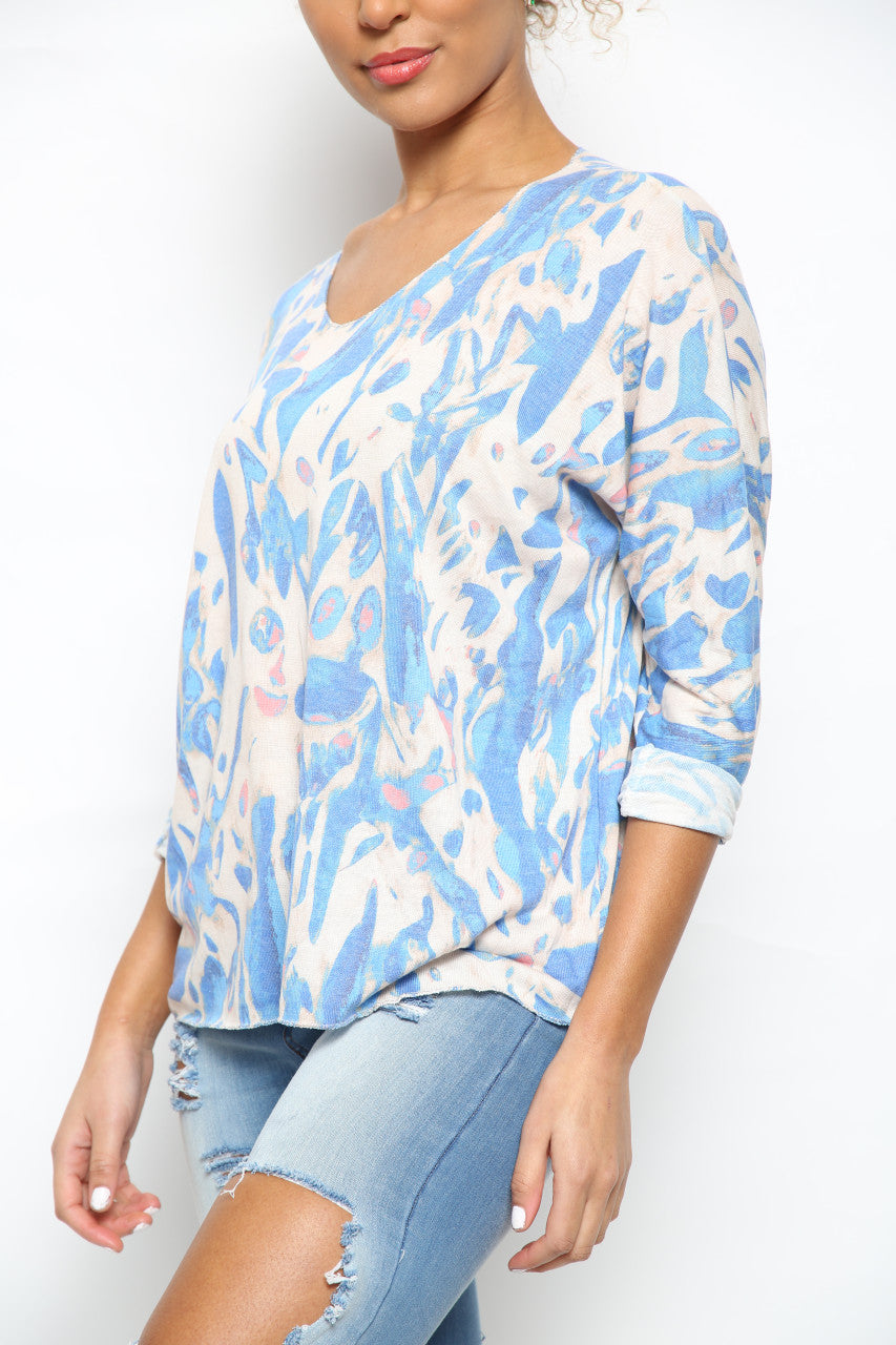 Dames Watercolour Verfprint Top Blauw