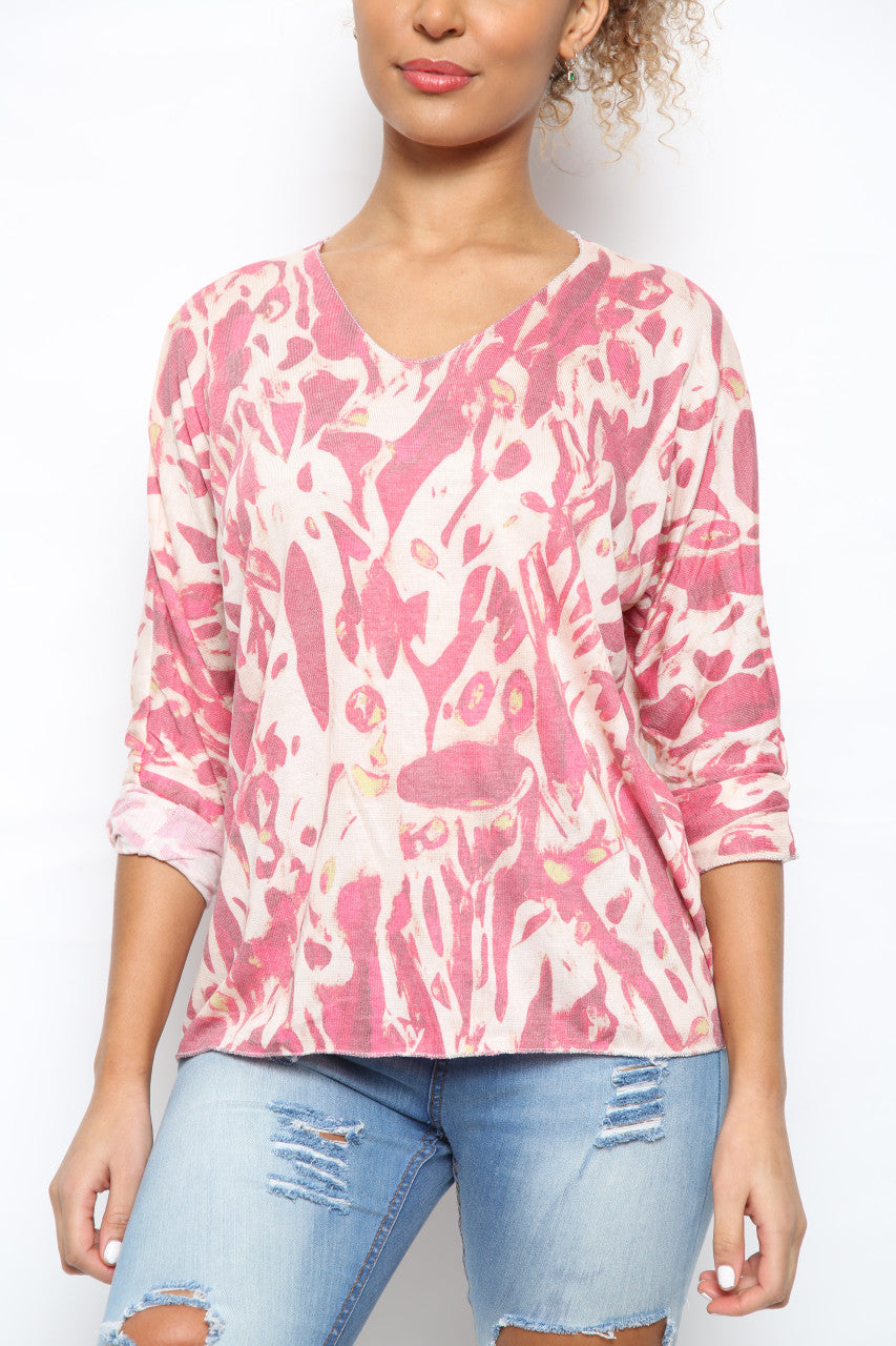 Dames Watercolour Verf Print Top Roze