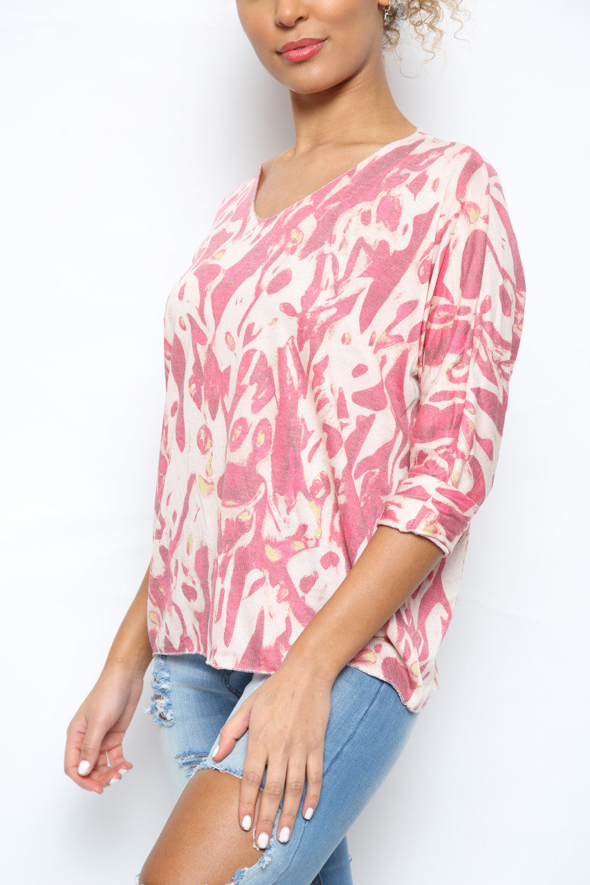 Dames Watercolour Verf Print Top Roze