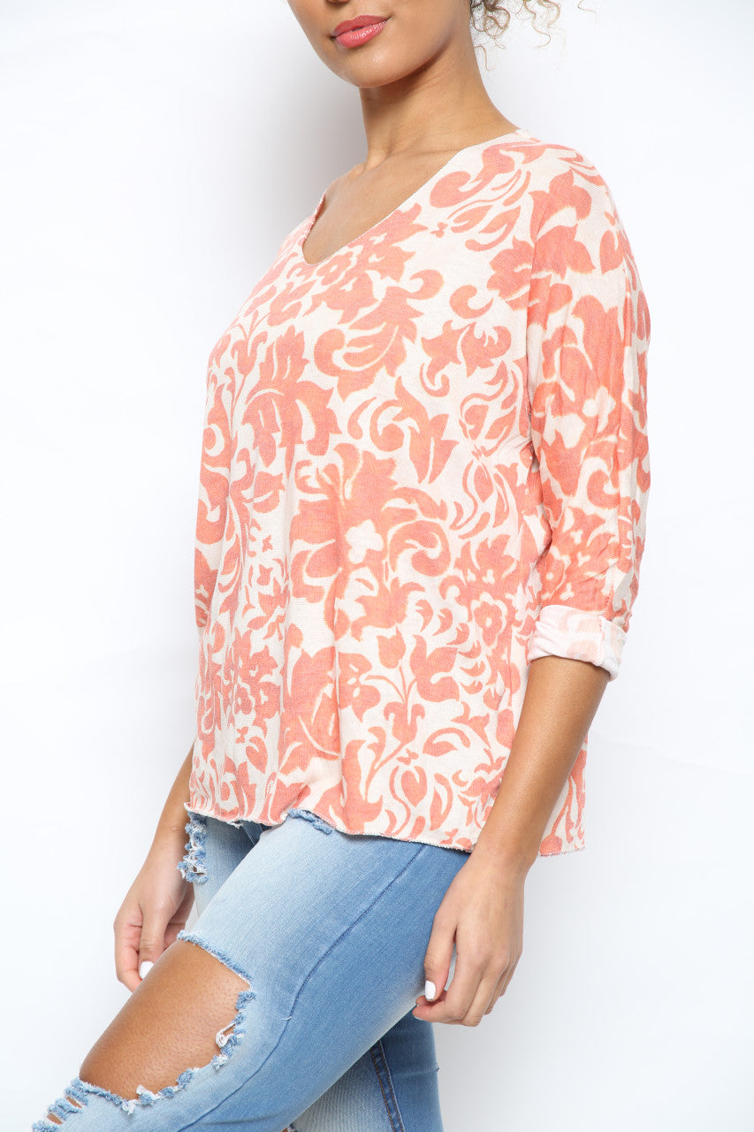 Ladies Baroque Print Top Orange