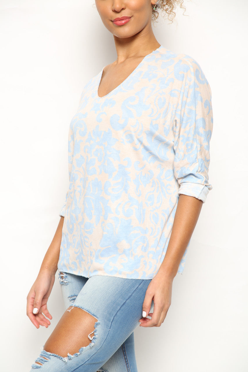 Ladies Baroque Print Top Sky Blue