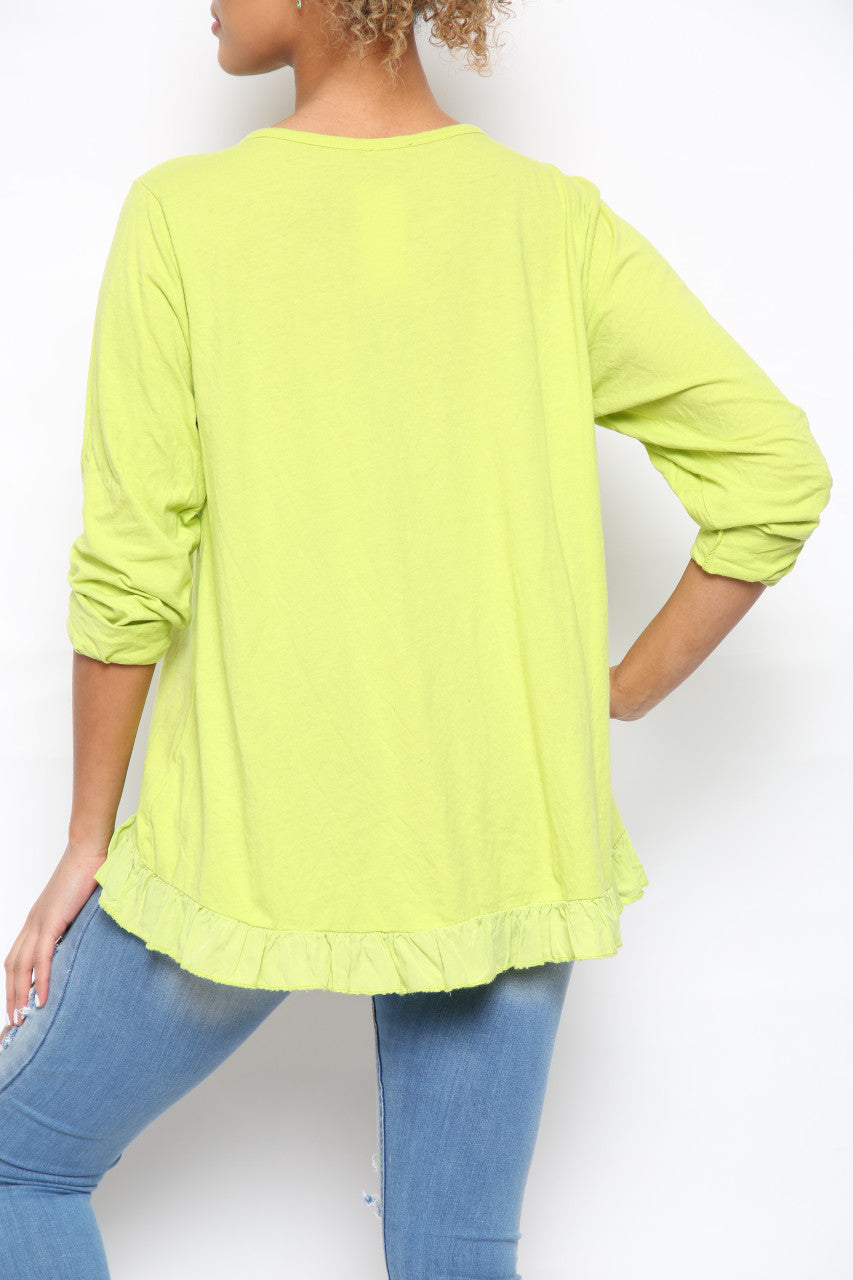 Dames top met ditsy folie vlinderprint limoen