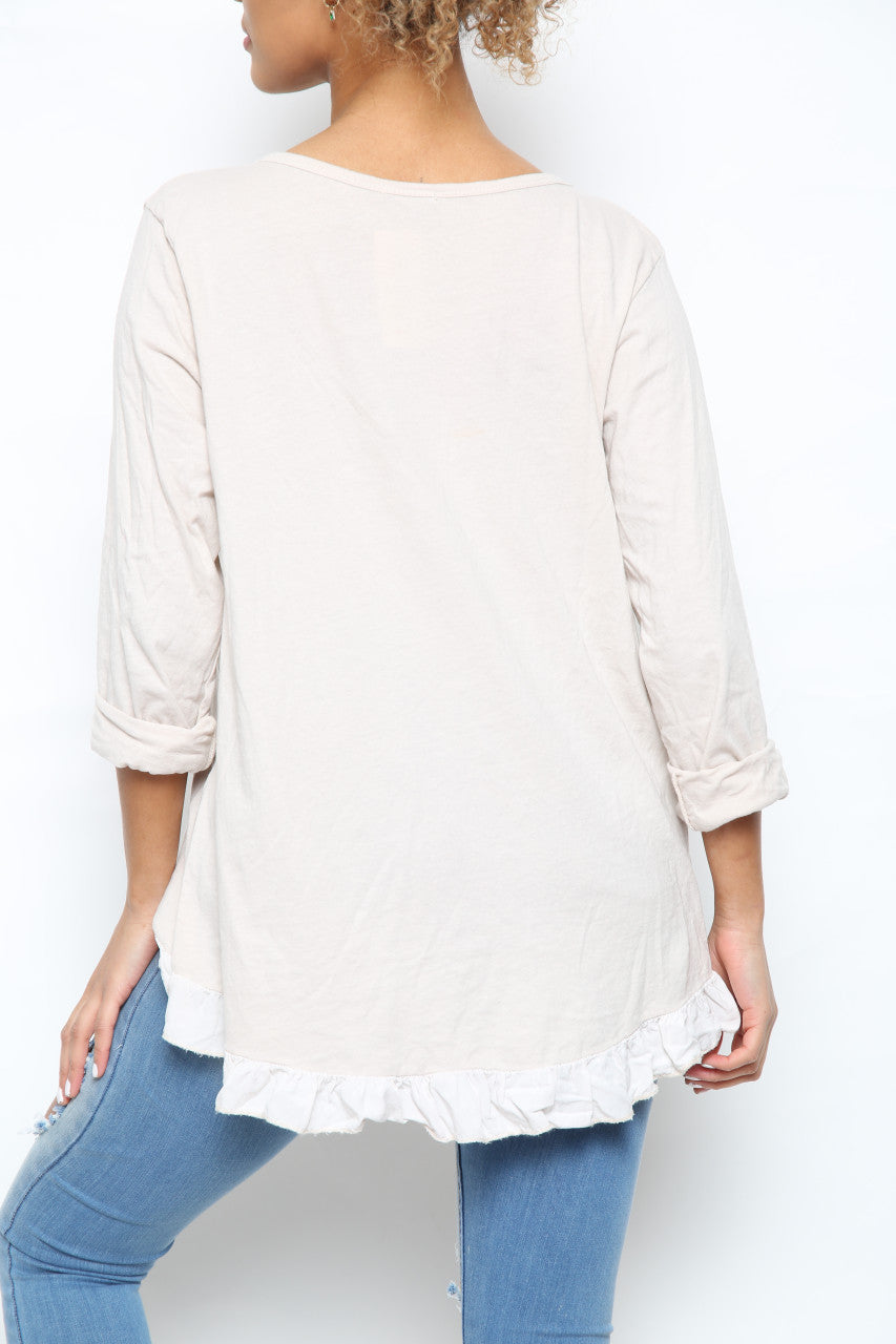 Ladies Ditsy Foil Butterfly Print Top Stone