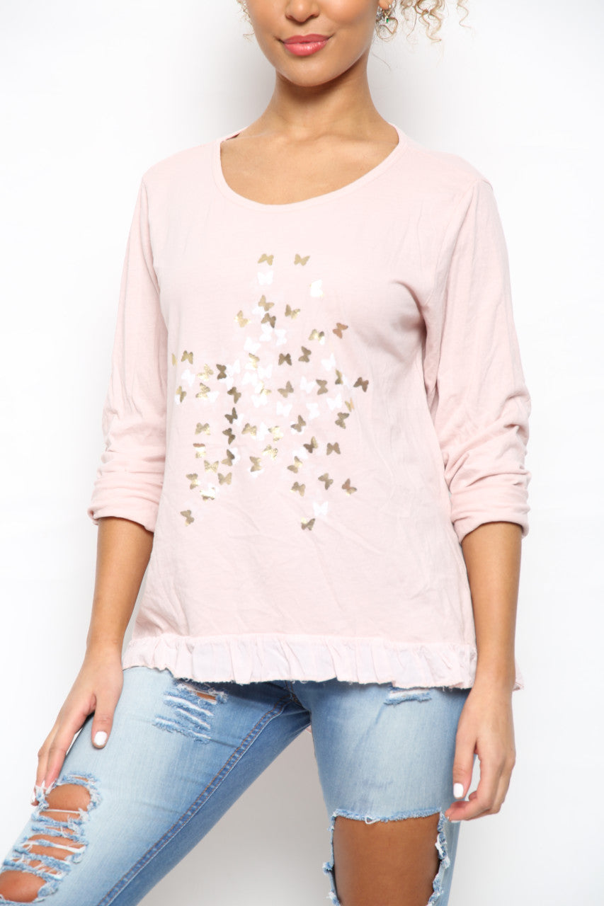 Dames Ditsy Folie Vlinderprint Top Oudroze