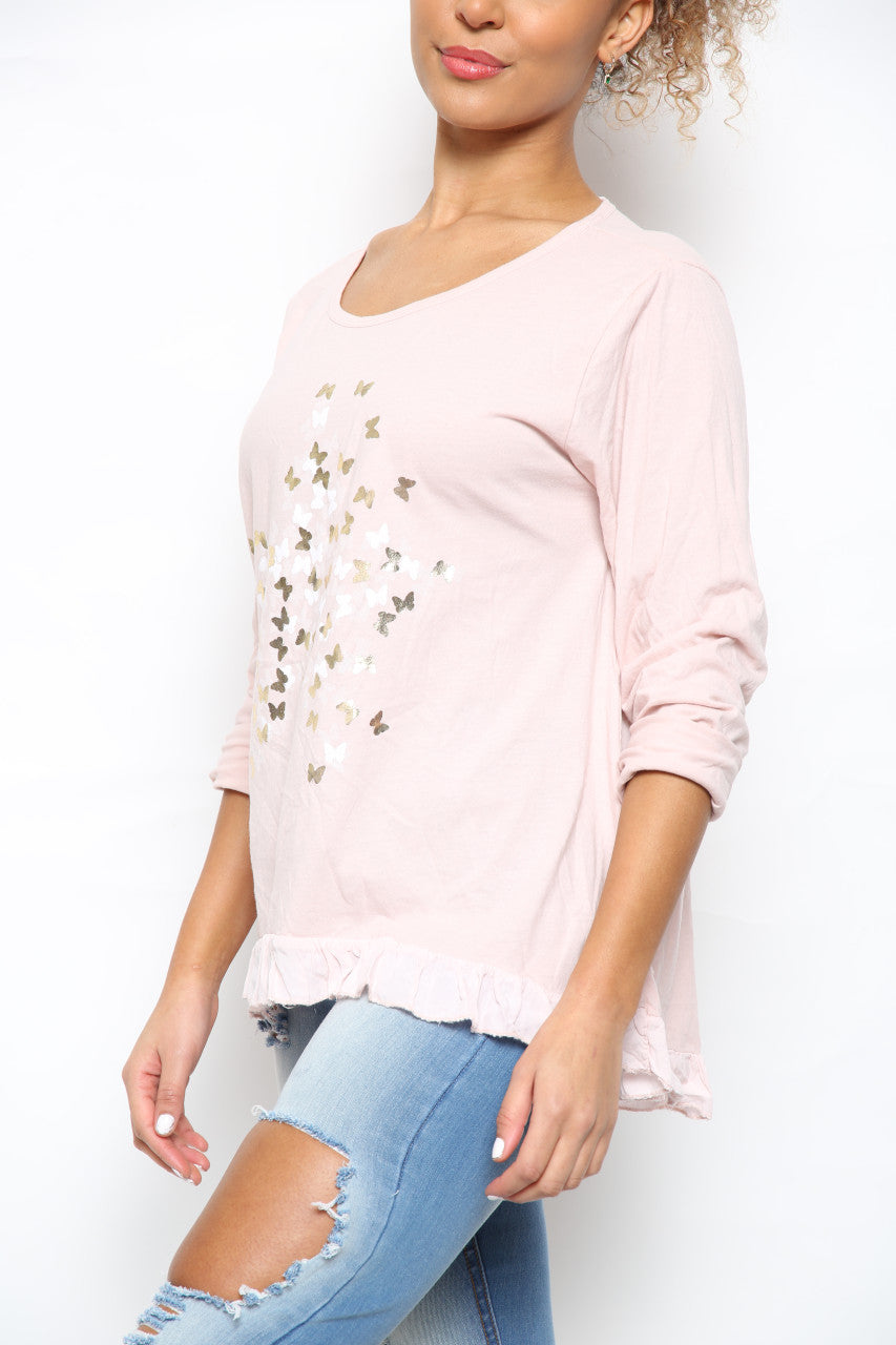 Dames Ditsy Folie Vlinderprint Top Oudroze