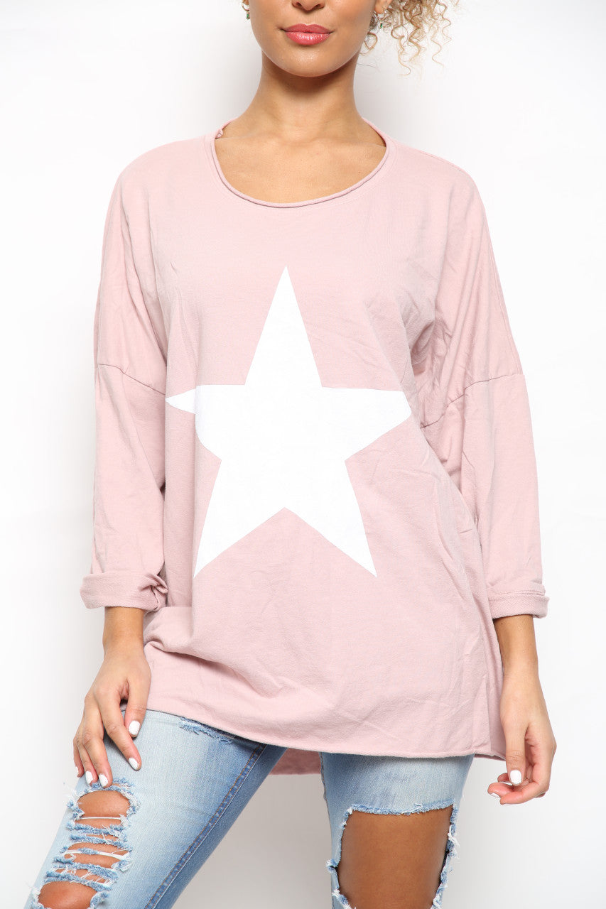 Ladies Star Graphic Sweatshirt Top Dusty Pink