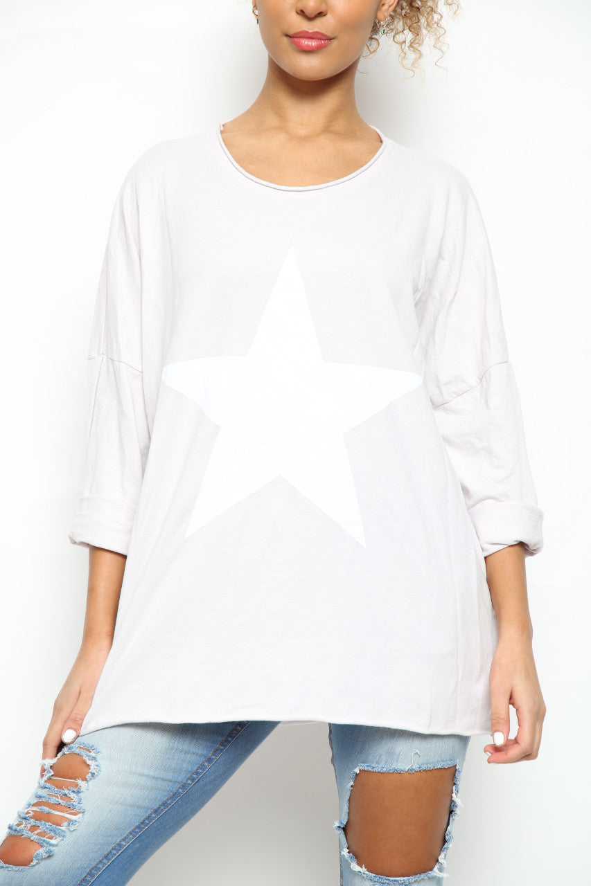 Ladies Star Graphic Sweatshirt Top Silver