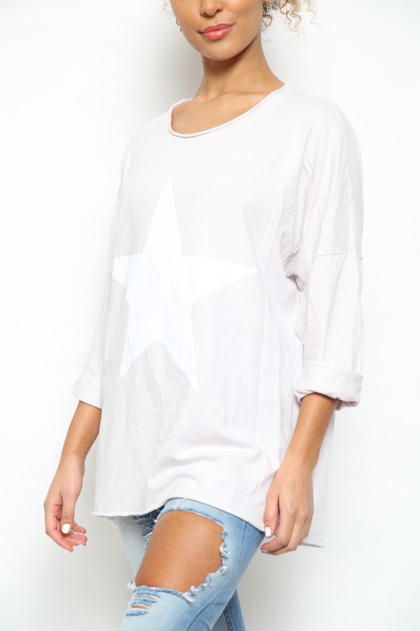 Ladies Star Graphic Sweatshirt Top Silver